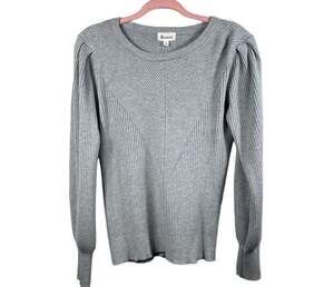 &merci Women's Gray Ribbed Knit Puff Long Sleeve Crewneck Sweater Size L